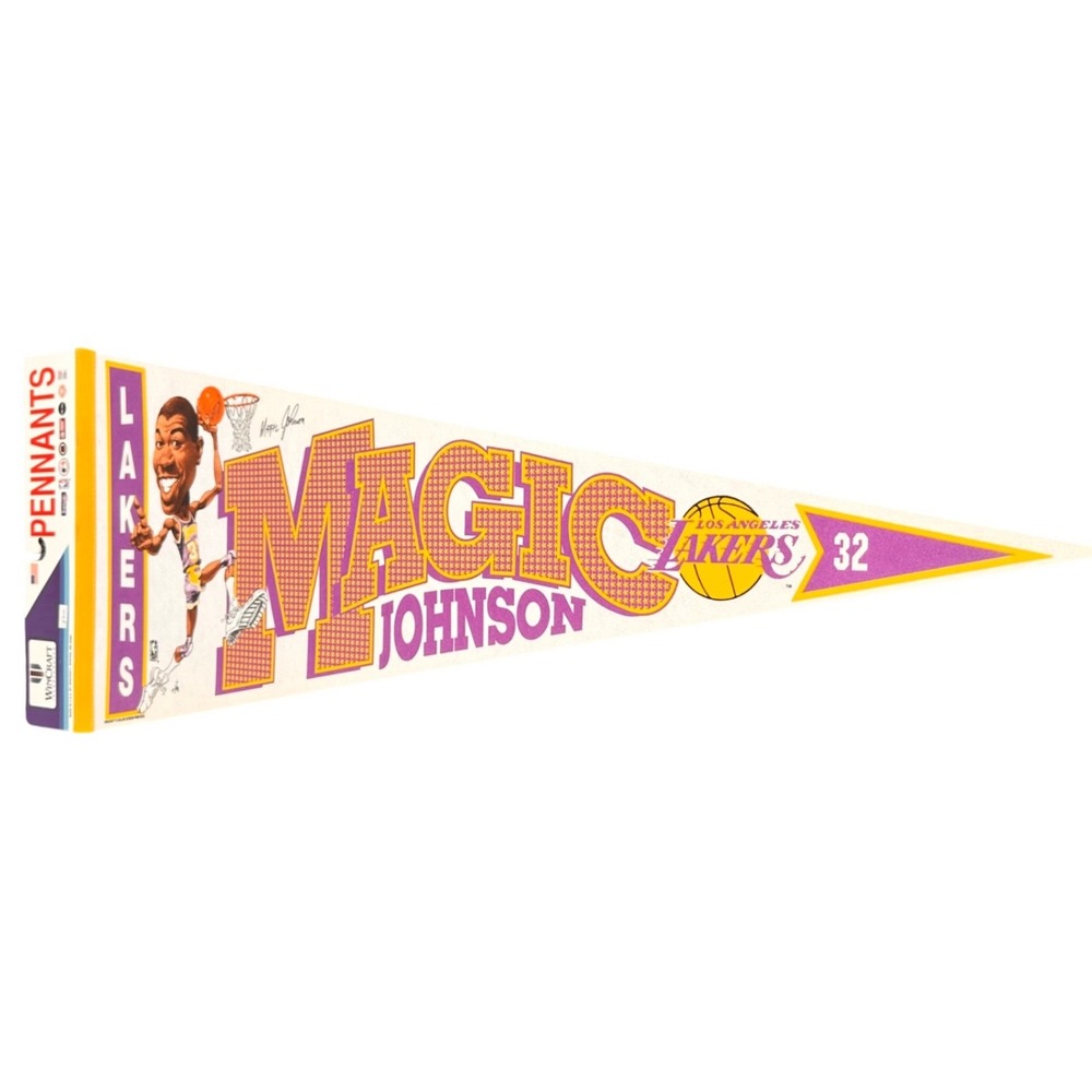 WinCraft Magic Johnson LA Lakers Pennant Caricature Purple Yellow 90s Basketball